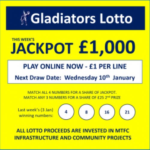 Gladiators Lotto Update – Jackpot £ 1000 – Draw Date 10th Jan 2024