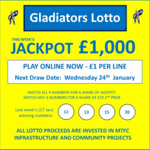 Gladiators Lotto Update – Jackpot £ 1000 – Draw Date 24th Jan 2024