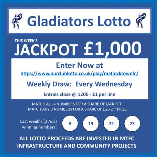 Gladiators lotto: Wednesday 3rd April