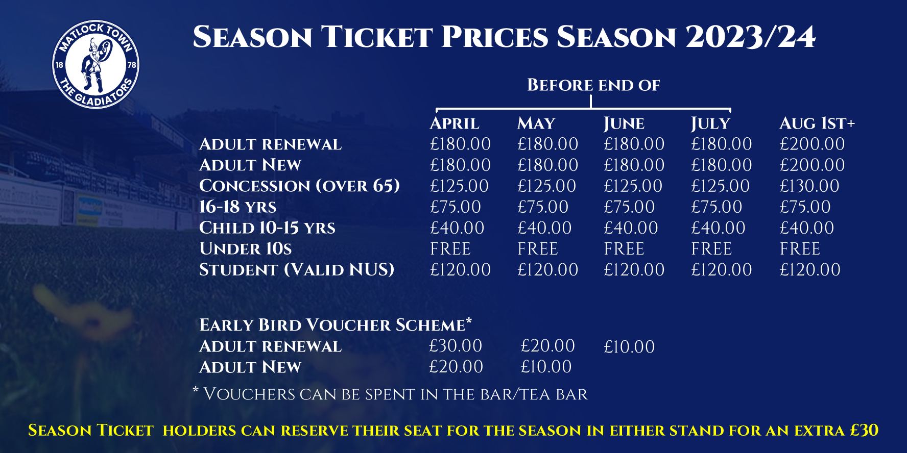 Gladiators announce 23/24 Season Ticket prices!